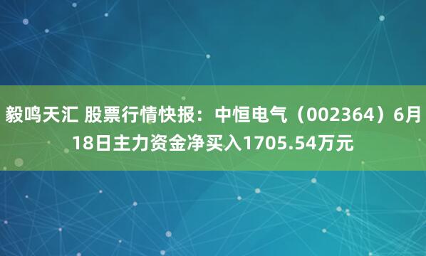 毅鸣天汇 股票行情快报：中恒电气（002364）6月18日主力资金净买入1705.54万元